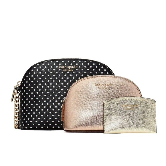 New Kate Spade Spencer Metallic Dot Mixed Material Crossbody Set Black Multi - Picture 3 of 6